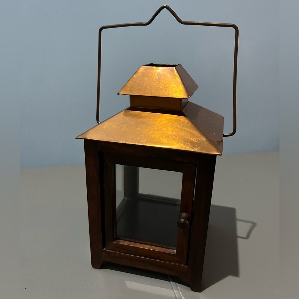 Rustic Copper and Brown Lantern Candle Holder